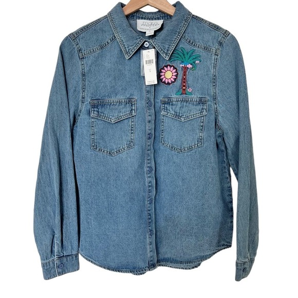New Women’s Anthropologie Tops Cecily Embroidered Buttondown Size S - Picture 2 of 12